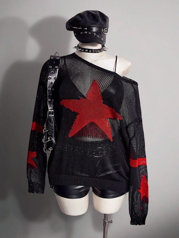 SHEIN ICON Suéter de punto casual diario con patrón de estrellas para mujer talla grande, invierno