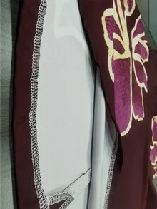 Modelyn 深紫色秋季優雅酒吧派對假亮片木槿花印花低領無袖收腰短版洋裝，波希米亞風夏季度假海灘女裝 - 彩色 - 查看 6