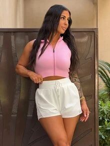 SAYEHFBABY Women's Solid Color Drawstring Waist Hollow Out Daily Fitness Sports Shorts Sweater Shorts - White - View 6