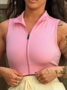 SAYEHFBABY Women's Light Pink Seamless High Elastic Cropped Sports Tank Top,Summer Athleisure Gym Workout Clothing,Solid Color Athletic Gear Sports Outfit - Pink - View 6
