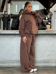 SAYEHFBABY Women's Autumn/Winter Thermal Lined Hoodie And Relaxed Fit Sweatpants Set Modest Two Piece Lounge Comfortable - Brown - View 5