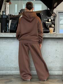 SAYEHFBABY Women's Autumn/Winter Thermal Lined Hoodie And Relaxed Fit Sweatpants Set Modest Two Piece Lounge Comfortable - Brown - View 2