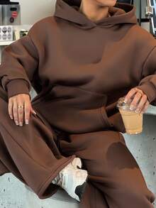 SAYEHFBABY Women's Autumn/Winter Thermal Lined Hoodie And Relaxed Fit Sweatpants Set Modest Two Piece Lounge Comfortable - Brown - View 6