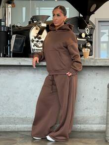 SAYEHFBABY Women's Autumn/Winter Thermal Lined Hoodie And Relaxed Fit Sweatpants Set Modest Two Piece Lounge Comfortable - Brown - View 4