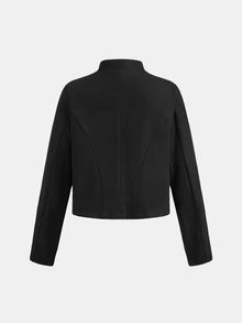 Girlism Tween Girls Jackets Autumn/Winter Kids New Black Elegant Fashion Button Metal Stand Collar Short Jacket Party Coat - Black - View 2