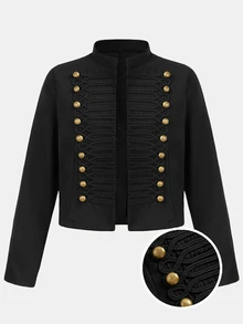 Girlism Tween Girls Jackets Autumn/Winter Kids New Black Elegant Fashion Button Metal Stand Collar Short Jacket Party Coat - Black - View 4