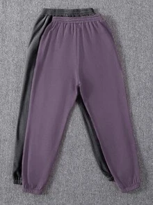 SHEIN Unity 2pcs Solid Elastic Waist Thermal Joggers - Multicolor - View 2