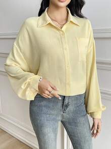 Rue Lumi Women Loose Asymmetrical Button Design Pale Yellow Casual Elegant Blouse - Yellow - View 7