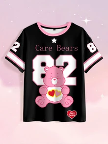 SHEIN X Care Bears 女款圓領卡通印花休閒百搭日常穿著T恤 - 白色 - 查看 7