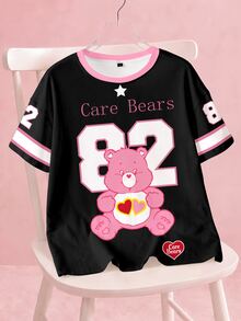 SHEIN X Care Bears 女款圓領卡通印花休閒百搭日常穿著T恤 - 白色 - 查看 1
