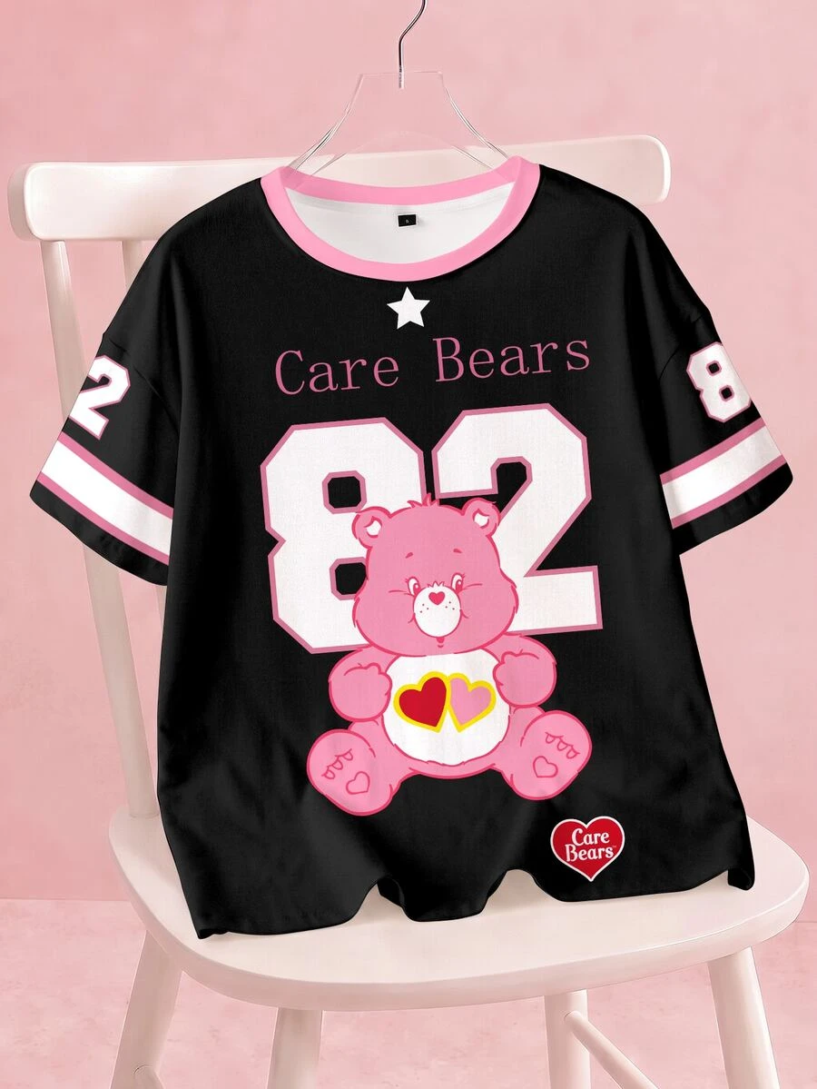 SHEIN X Care Bears 女款圓領卡通印花休閒百搭日常穿著T恤 - 白色 - 查看 1