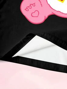 SHEIN X Care Bears 女款圓領卡通印花休閒百搭日常穿著T恤 - 白色 - 查看 5