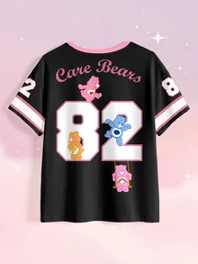 SHEIN X Care Bears 女款圓領卡通印花休閒百搭日常穿著T恤 - 白色 - 查看 8