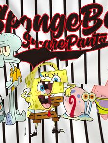SpongeBob SquarePants | SHEIN 女款卡通印花條紋圓領短袖T恤 - 白色 - 查看 6
