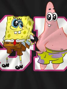 SpongeBob SquarePants | SHEIN 女款夏季休閒卡通印花T恤 - 白色 - 查看 6