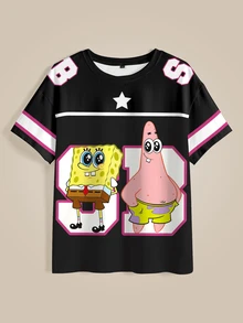 SpongeBob SquarePants | SHEIN 女款夏季休閒卡通印花T恤 - 白色 - 查看 7