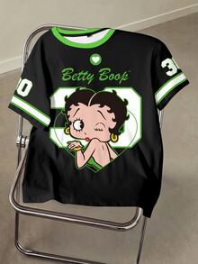 Betty Boop x SHEIN Women's Summer Casual Cartoon Print T-Shirt - White - View 1