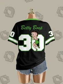 Betty Boop x SHEIN Women's Summer Casual Cartoon Print T-Shirt - White - View 4