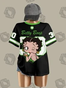 Betty Boop x SHEIN Women's Summer Casual Cartoon Print T-Shirt - White - View 3