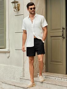 Vientiro Manfinity VCAY HIMLAND Men's Casual Shorts With Zipper Plain Business Commuting Style Men's Solid Color Pocket Casual Versatile Commuter Shorts All-Match Shorts Versatile Shorts Easy-To-Match Shorts Summer Wardrobe Essentials Casual Ideas Laid-Back Look Daily Essential Wardrobe Staple Basic Style All-Match Style Go-To Piece Mix-And-Match Item Casual Versatile Style Plain Shorts Vacation , Father's Day Gifts, Football - Black - View 8