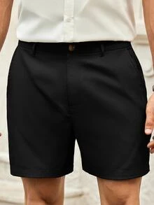 Vientiro Manfinity VCAY HIMLAND Men's Casual Shorts With Zipper Plain Business Commuting Style Men's Solid Color Pocket Casual Versatile Commuter Shorts All-Match Shorts Versatile Shorts Easy-To-Match Shorts Summer Wardrobe Essentials Casual Ideas Laid-Back Look Daily Essential Wardrobe Staple Basic Style All-Match Style Go-To Piece Mix-And-Match Item Casual Versatile Style Plain Shorts Vacation , Father's Day Gifts, Football - Black - View 4