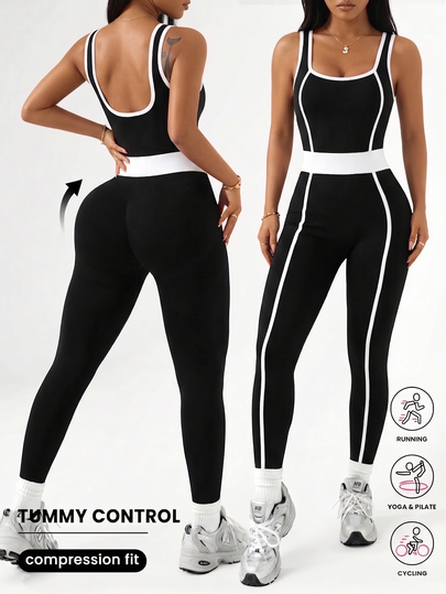 SHEIN Dewbera Contrast Binding Sports Jumpsuit
