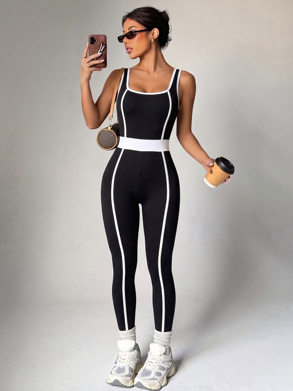 SHEIN Dewbera Contrast Binding Sports Jumpsuit