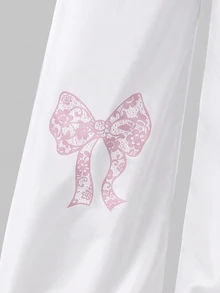 SHEIN 少女蝴蝶結與字母印花鬆緊腰休閒長褲 - 彩色 - 查看 7