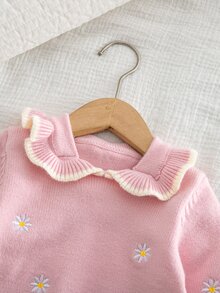 SHEIN 女嬰針織彼得潘領長袖寬鬆套頭毛衣與秋冬長褲2件套 - 粉色 - 查看 3