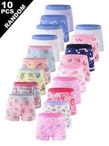Random 10pcs Girls Comfortable Cartoon Printed Panties, Random Designs Include Butterfly, Pony, Heart Winter Baby Pink White - Multicolor - View 2