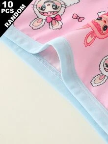 Random 10pcs Girls Comfortable Cartoon Printed Panties, Random Designs Include Butterfly, Pony, Heart Winter Baby Pink White - Multicolor - View 5