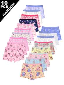 Random 10pcs Girls Comfortable Cartoon Printed Panties, Random Designs Include Butterfly, Pony, Heart Winter Baby Pink White - Multicolor - View 3