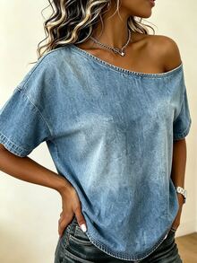 Rovax 女款寬鬆不對稱肩領 T-shirt - 彩色 - 查看 4