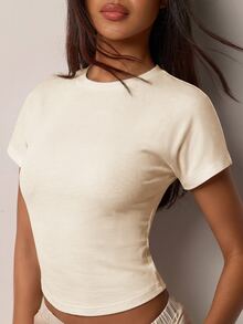 COSMINA Women's Solid Color Casual Versatile Daily Wear T-Shirt - Apricot - View 5