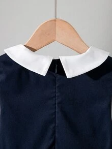 SHEIN 女童可愛 2 合 1 長袖黑色洋裝，返校季 - 藍色 - 查看 6
