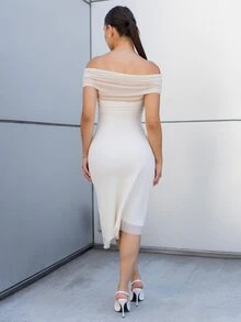Andrea Bello Women's Off-Shoulder Korean Style Elegant Party Mid-Length Dress Maxi Dress Sundress Petite - White - View 2