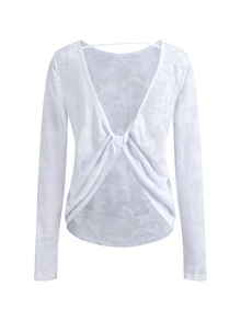 SHEIN Cheerettes 女款迷彩印花長袖休閒健身運動T恤 - 白色 - 查看 4