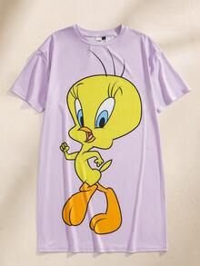 LOONEY TUNES X SHEIN Camisola Casual de Manga Curta com Estampa de Desenho Animado para Mulheres - Malva - Visão 6