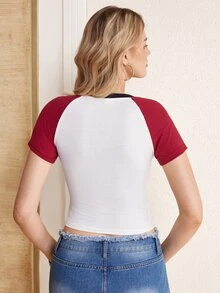 LOONEY TUNES X SHEIN Women's Raglan Short Sleeve Cropped Casual T-Shirt - White - View 2
