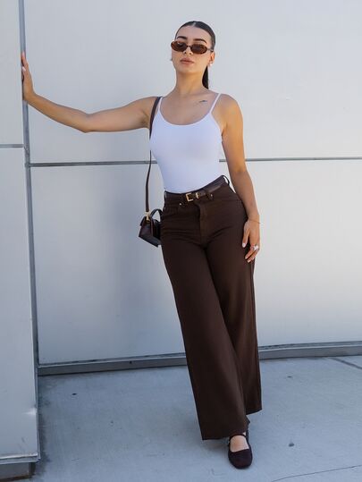Andrea Bello Damen Jeans mit Taschen und Knöpfen, vielseitig für den täglichen Gebrauch, weite Beine