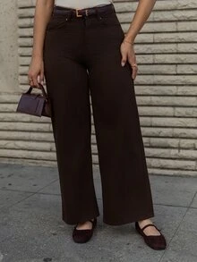 Andrea Bello Women's Loose Casual Straight Leg Jeans, Summer New Arrival - Coffee Brown - View 5