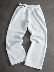 Manfinity Roghcode 人氣街頭風刺繡十字腰鏤空灰色運動長褲，穿著舒適，適合日常外出、聚會、戶外活動，情人節與週年紀念理想禮物 - 淺灰色 - 查看 3
