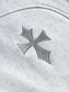 Manfinity Roghcode 人氣街頭風刺繡十字腰鏤空灰色運動長褲，穿著舒適，適合日常外出、聚會、戶外活動，情人節與週年紀念理想禮物 - 淺灰色 - 查看 4