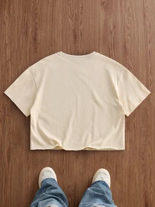 Manfinity BRENVOR 方正短版 100% 純棉 T-shirt - 卡其色 - 查看 3