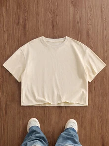 Manfinity BRENVOR 方正短版 100% 純棉 T-shirt - 卡其色 - 查看 2