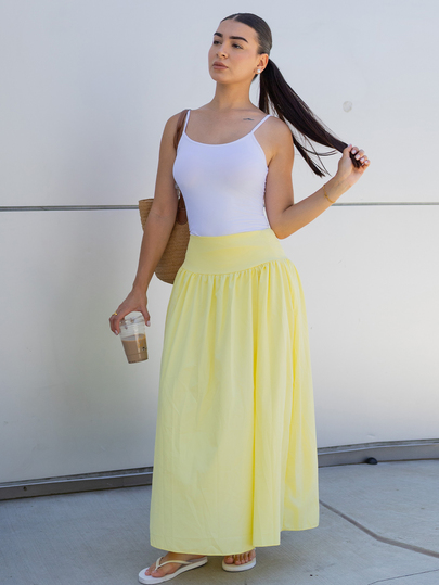 Andrea Bello 女式纯色拉链褶皱休闲黄色半身裙，夏季