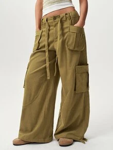Bohemela Casual Solid Color Woven Loose Fit Women's Long Pants - Ginger - View 4