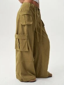 Bohemela Casual Solid Color Woven Loose Fit Women's Long Pants - Ginger - View 3