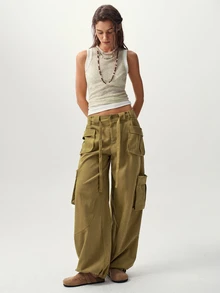 Bohemela Casual Solid Color Woven Loose Fit Women's Long Pants - Ginger - View 6