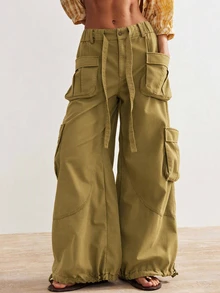 Bohemela Casual Solid Color Woven Loose Fit Women's Long Pants - Ginger - View 2